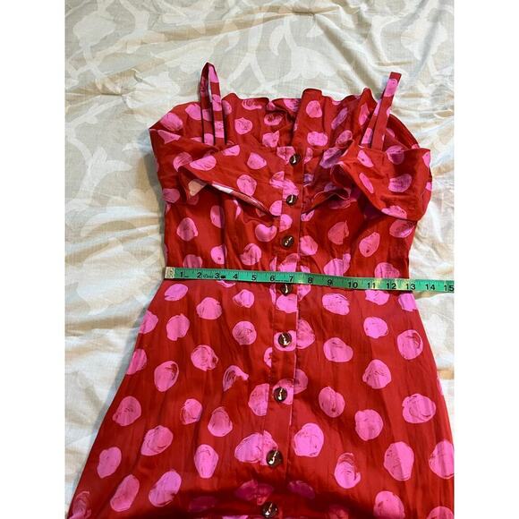 BORGO DE NOR Red Florence Ruffled Polka-dot Cotton Midi Dress small - Picture 10 of 12